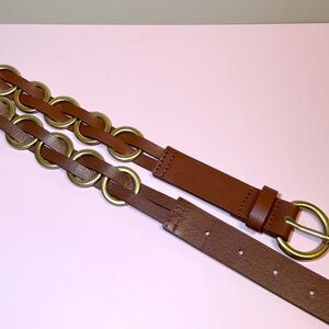 Brown Leather Belt with Gold Accents